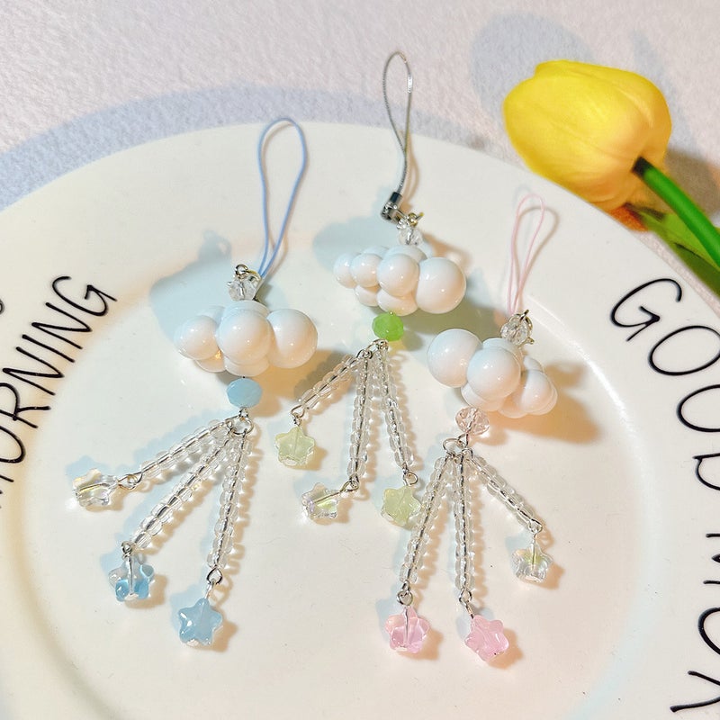 New hot-selling mobile phone chain white cloud small star pendant U disk earphone cover hanging chain mobile phone shell pendant mobile phone pendant - Image 3