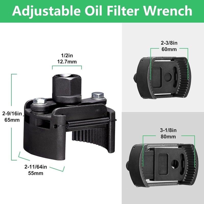 THE WHITE SHOP Adjustable Oil Filter Wrench Universal Oil Filter Removal Tool 1/2'' Drive Cap Style Oil Filter Tool Perfect Fits Small Medium-sized Spin-on Oil Filter(SMALL) - Image 2