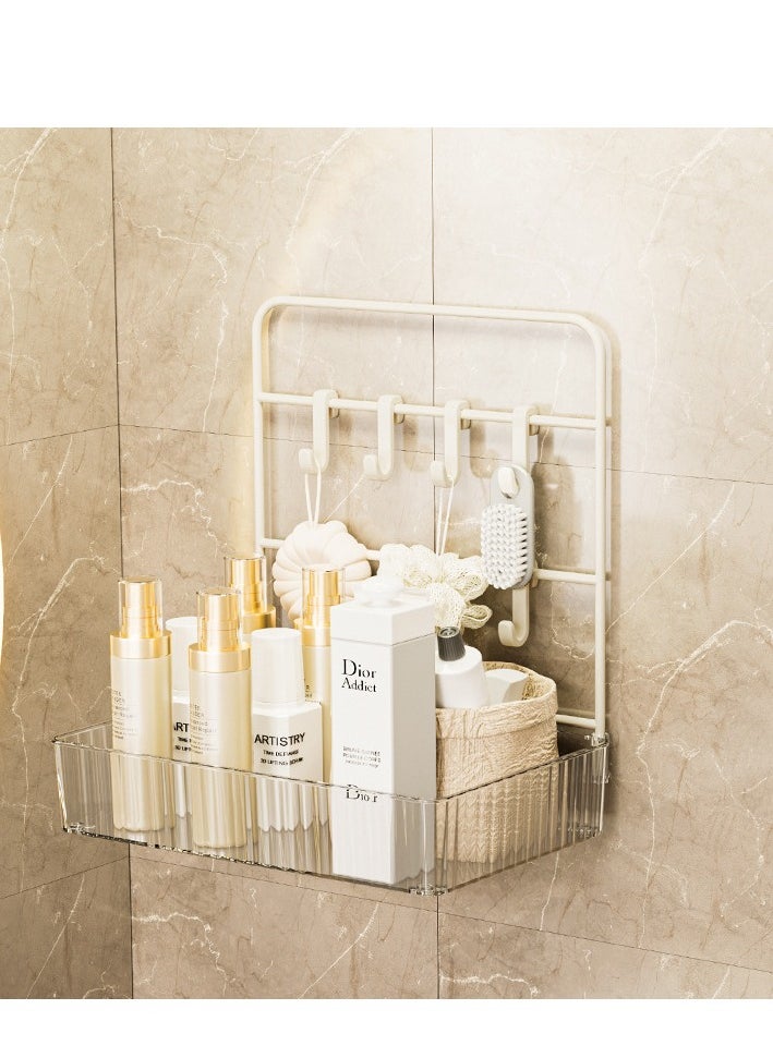 Generic Multifunctional Drill-Free Transparent Storage Rack with Hooks – Adhesive Bathroom Toiletries Organizer, Keys & Home Essentials Holder – Wall-Mounted Utility Shelf for Bathroom, Entryway & Living Space Storage  - Image 1