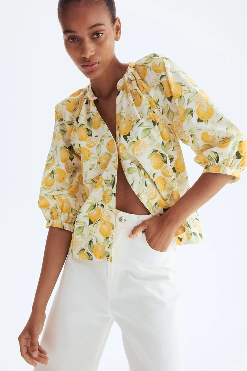 H&M Balloon-sleeved poplin blouse