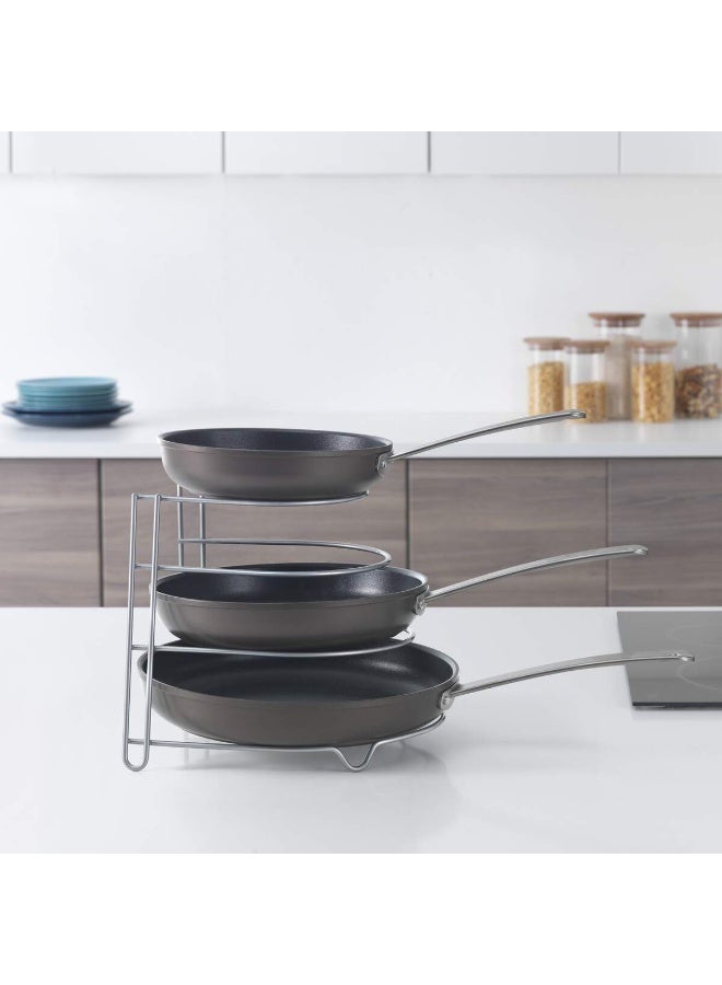 Metaltex Frypan Holder Canyon Silver – 4-Seat Frying Pan Organizer – Countertop, Cabinet, or Drawer Storage – Iron Wire Body with Polytherm® Metallic Coating - Image 3