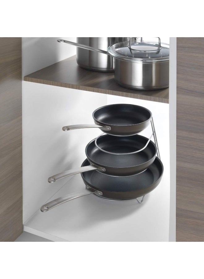 Metaltex Frypan Holder Canyon Silver – 4-Seat Frying Pan Organizer – Countertop, Cabinet, or Drawer Storage – Iron Wire Body with Polytherm® Metallic Coating - Image 4