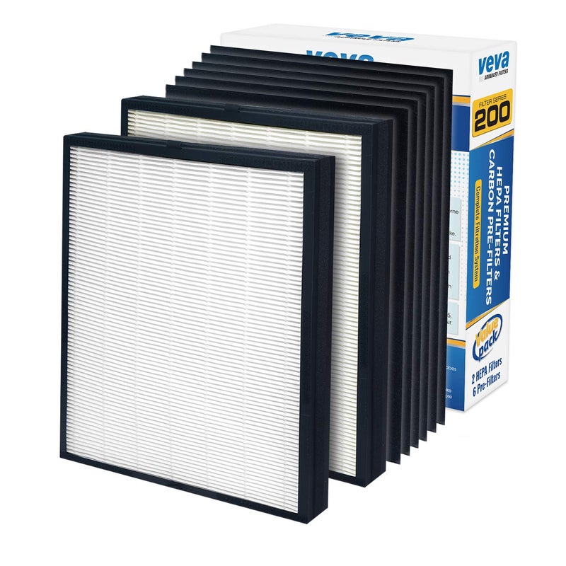 VEVA Premium 2 HEPA Replacement Filters and 6 Activated Carbon Pre Filters for Blueair 200300 Series Models 201 203 205 215B 250E 270E 303 Air Purifiers To Stop Smoke Odor and Dust