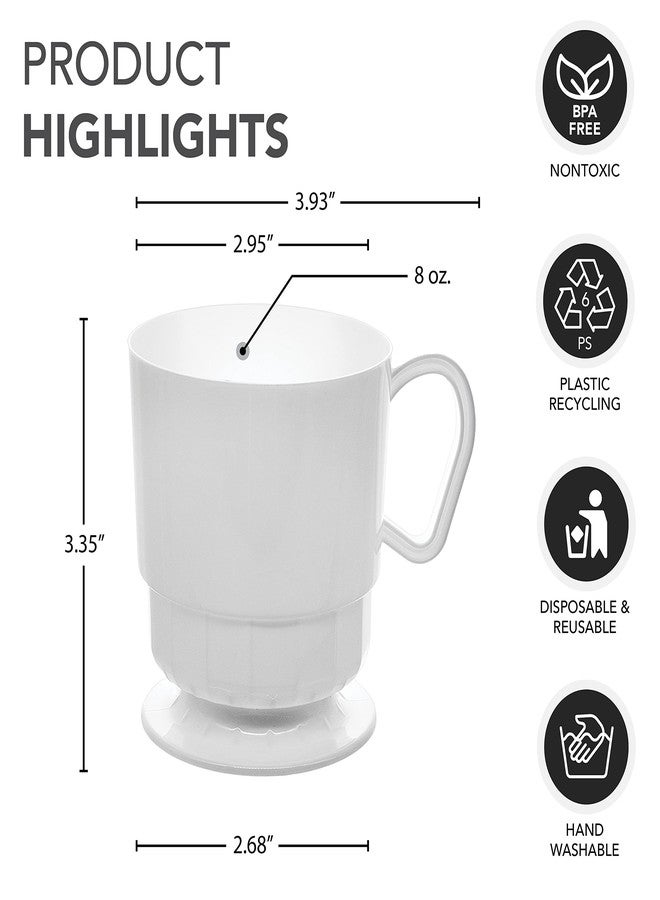 Party Essentials 8-Ounce Hard Plastic Tea Mugs/Coffee Cups with Handles, 40-Count, Deluxe White - Image 2