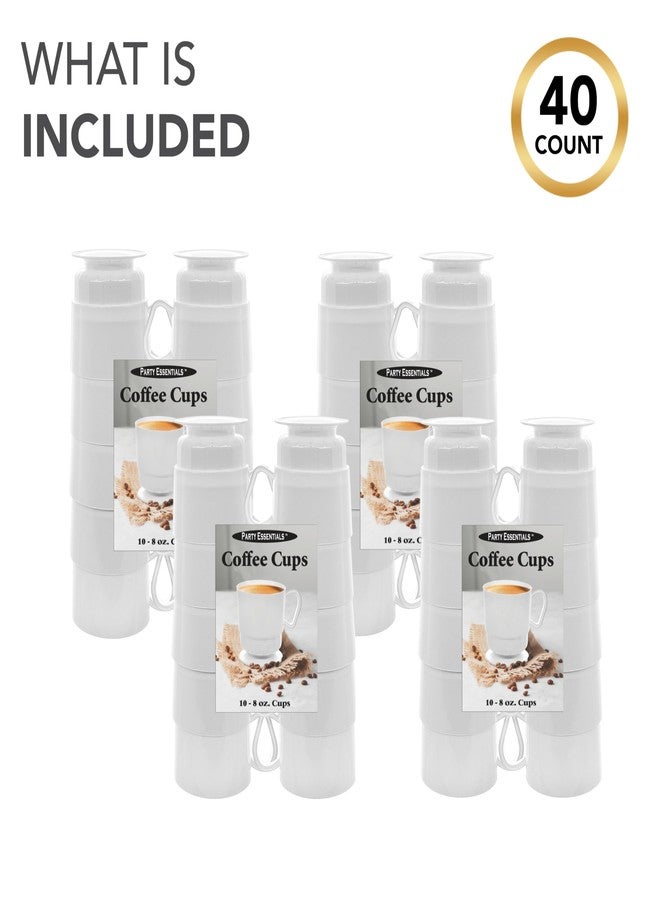 Party Essentials 8-Ounce Hard Plastic Tea Mugs/Coffee Cups with Handles, 40-Count, Deluxe White - Image 3