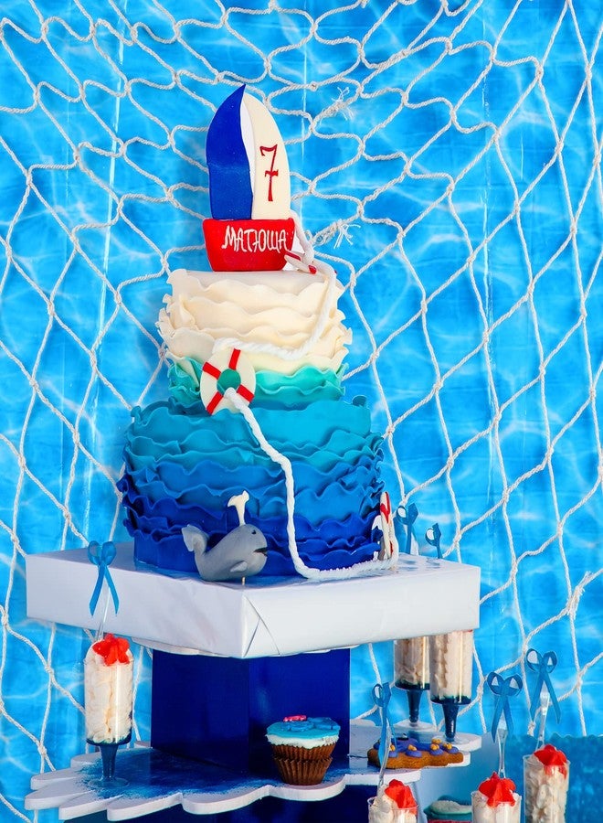 Tegeme 2 Pcs Fish Net Decorative and Ocean Waves Tablecloth Set, 1 Cotton Fishnet and 1 Plastic Water Print Table Cover for Ocean Birthday Party Decorations Baby Shower Party Supplies - Image 4