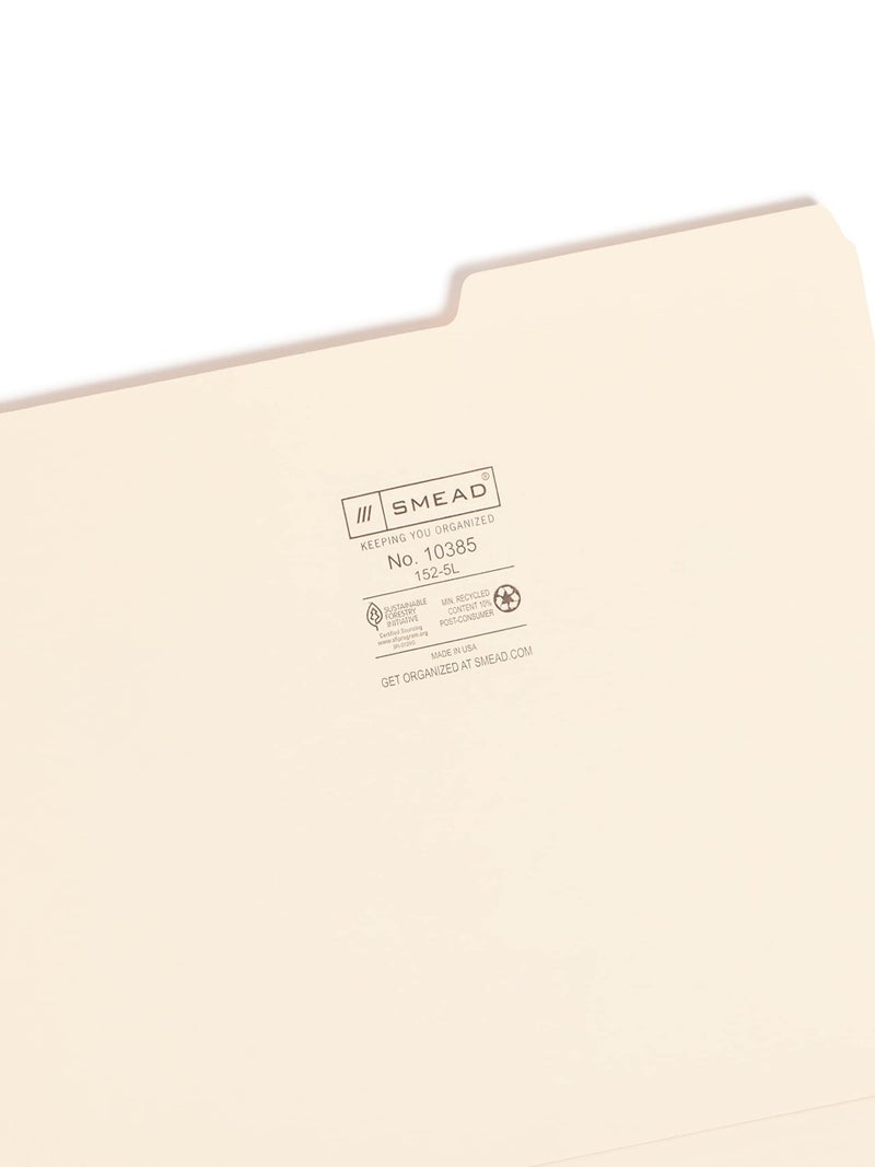 Smead مجلد ملفات سمياد، 2/5 قطع، علامة في الموضع الأيمن، بحجم رسالة، مانيلا، 100 في العلبة (10385) - Image 3