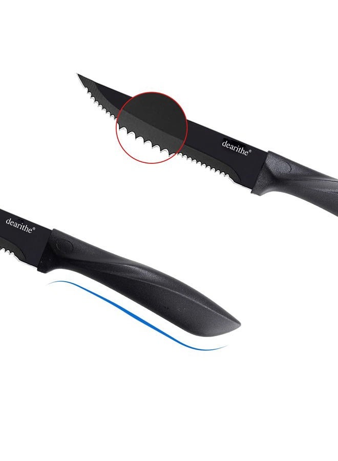 dearithe Steak knives set of 6, Black Serrated Stainless Steel Sharp Blade Flatware Steak Knife Set, 4.5 Inches,Non stick coating for Anti-rusting, for Restaurant Tableware Kitchen Camping - Image 3