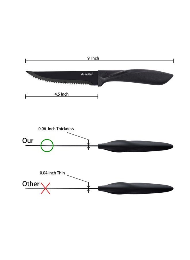dearithe Steak knives set of 6, Black Serrated Stainless Steel Sharp Blade Flatware Steak Knife Set, 4.5 Inches,Non stick coating for Anti-rusting, for Restaurant Tableware Kitchen Camping - Image 2