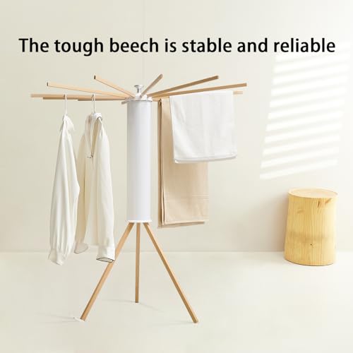 JOOM Tripod Clothes Drying Rack, Garment Rack Portable and Foldable Space Saving Laundry Drying Rack - Drying Rack Clothing 12 Rods Wooden - Image 4