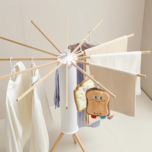 JOOM Tripod Clothes Drying Rack, Garment Rack Portable and Foldable Space Saving Laundry Drying Rack - Drying Rack Clothing 12 Rods Wooden - Image 3