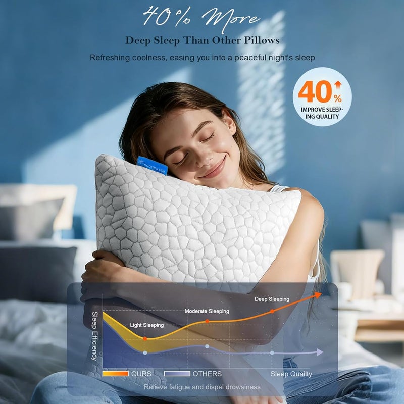 SUPA MODERN Cooling Pillow for Sleeping, Shredded Memory Foam Pillows Queen Size 2 Pack Bed Pillow for Side Back Stomach Sleepers, Adjustable Cool Pillows for Hot Sleepers with Washable Cover - Image 5