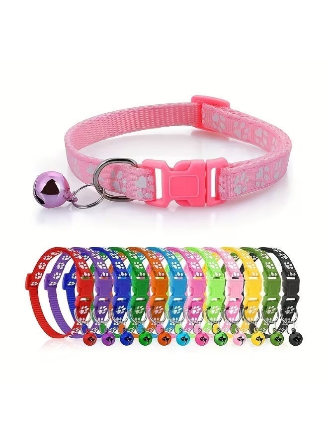 5-Pack Reflective Cat Collars with Safety Buckle & Bell – Adjustable Nylon Cat Collars in Random Colours for Cats & Kittens - Image 4