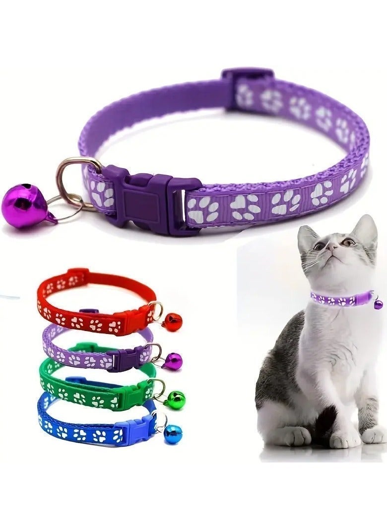 5-Pack Reflective Cat Collars with Safety Buckle & Bell – Adjustable Nylon Cat Collars in Random Colours for Cats & Kittens - Image 3