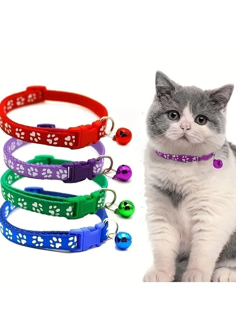 5-Pack Reflective Cat Collars with Safety Buckle & Bell – Adjustable Nylon Cat Collars in Random Colours for Cats & Kittens - Image 1
