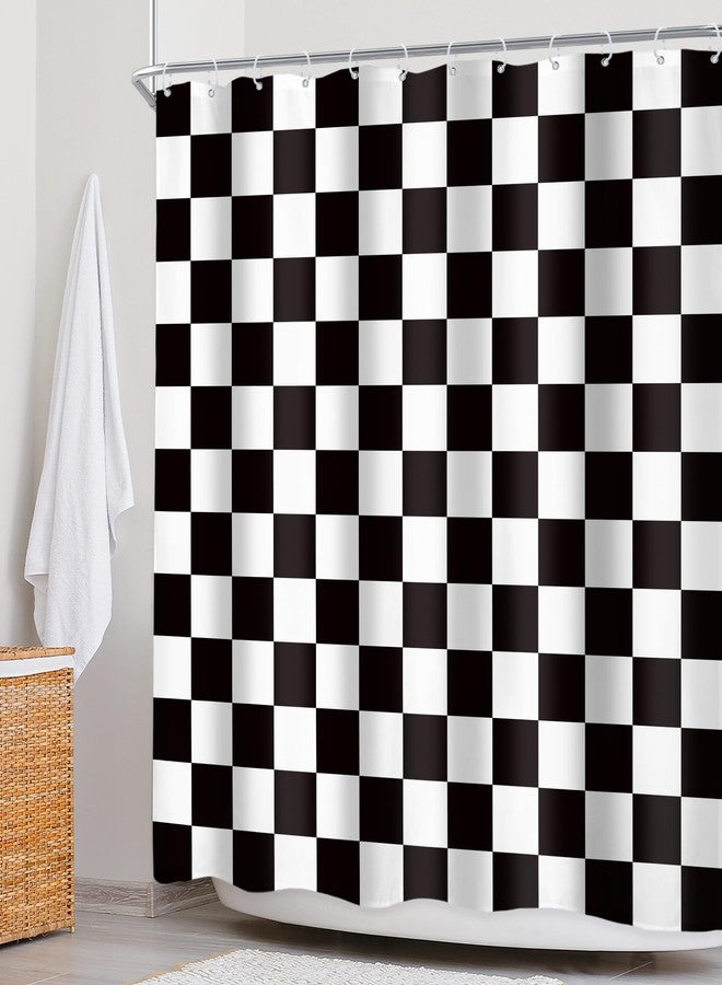 Newsely Checkered Shower Curtain 72Wx72L Inch Black White Shower Curtains for Bathroom Cute Retro Checkerboard Shower Curtain Vintage Aesthetic Bathroom Set Modern Waterproof Accessories Home Decor - Image 3