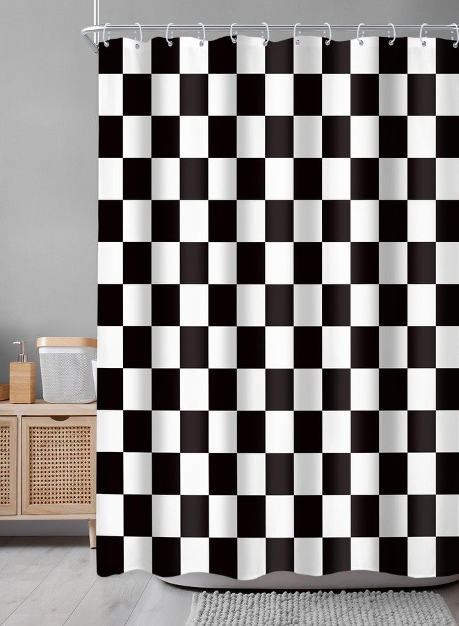 Newsely Checkered Shower Curtain 72Wx72L Inch Black White Shower Curtains for Bathroom Cute Retro Checkerboard Shower Curtain Vintage Aesthetic Bathroom Set Modern Waterproof Accessories Home Decor - Image 2