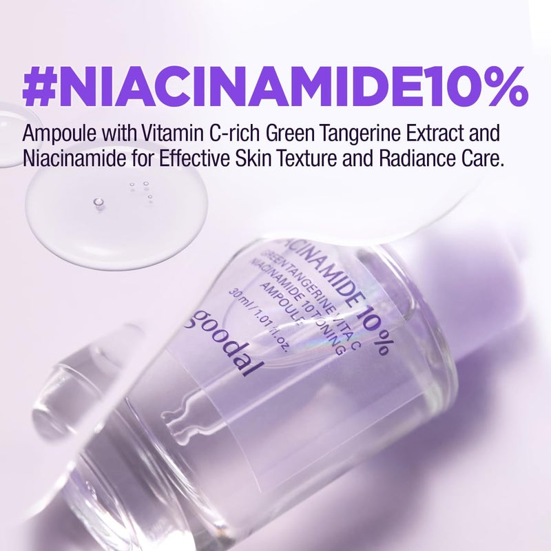 GOODAL Green Tangerine Vita C Niacinamide 10 Toning Ampoule - Facial Serum for Natural Glow, Daily Use, Pore Minimizer for Face, Hydrating, Korean Skincare, K Beauty (30ml/1.01 fl.oz.) - Image 4