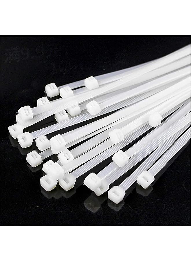 Cable Management White Nylon Wire Zip Ties (300mm, Pack of 100)