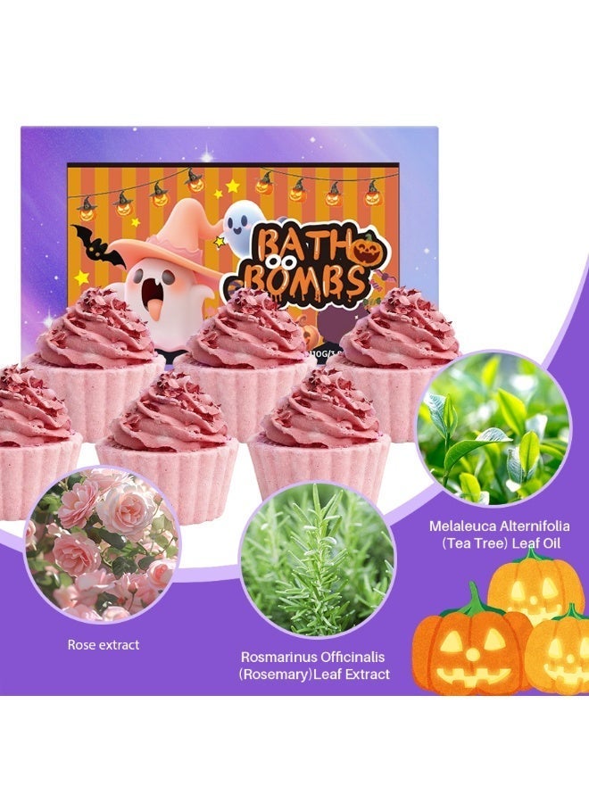 Bath Bombs Halloween Cupcake Set, 6Pcs Purple Rose Essential Oil Fizzy Bubble , Moisturizing u0026 Cleansing Spa Gift for Kids u0026 Adults - Image 2