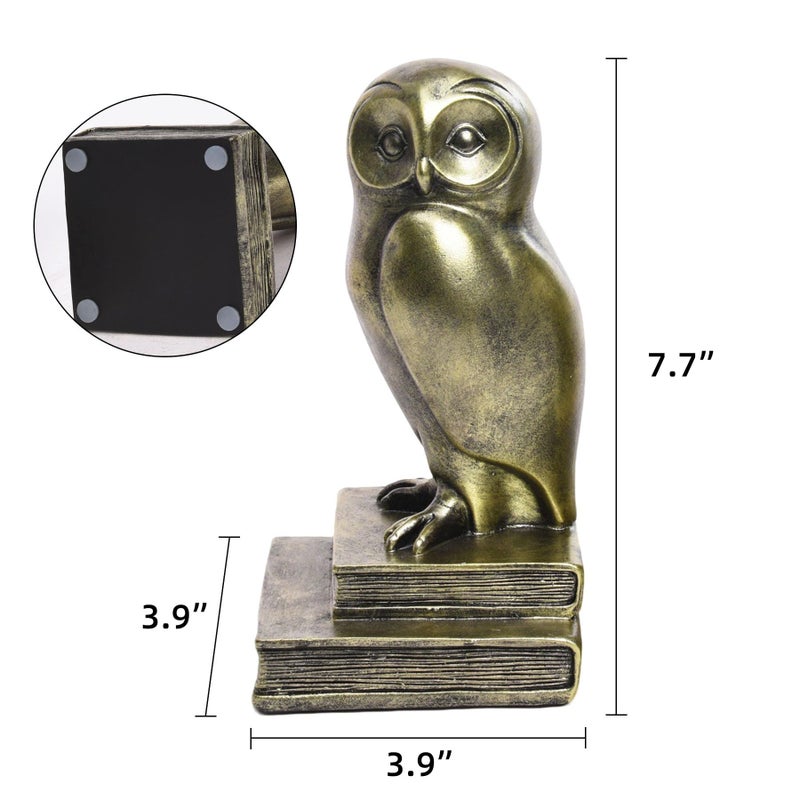 Kakizzy Vintage Gold Owl Bookends,Resin Animal Decorative Book Ends for Shelves,Book Holder with Anti-Slip Base,Luxurious Bird Bookends for Kids Rooms Office Home Decor,Unique Book Lover Gift - Image 2