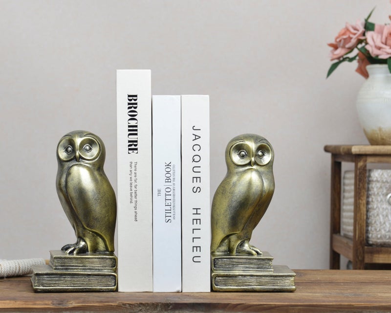 Kakizzy Vintage Gold Owl Bookends,Resin Animal Decorative Book Ends for Shelves,Book Holder with Anti-Slip Base,Luxurious Bird Bookends for Kids Rooms Office Home Decor,Unique Book Lover Gift - Image 3