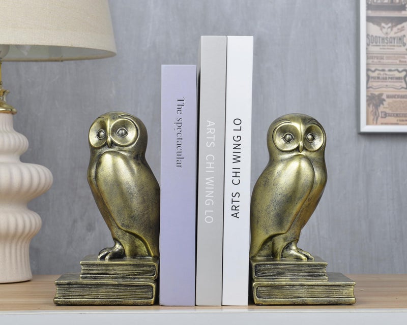 Kakizzy Vintage Gold Owl Bookends,Resin Animal Decorative Book Ends for Shelves,Book Holder with Anti-Slip Base,Luxurious Bird Bookends for Kids Rooms Office Home Decor,Unique Book Lover Gift - Image 5