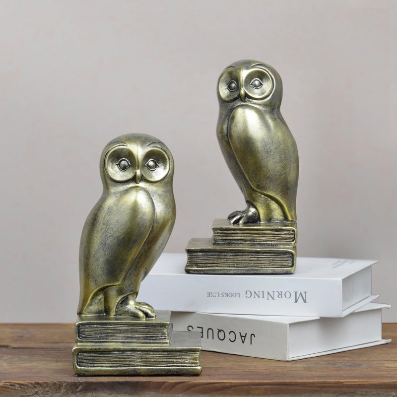 Kakizzy Vintage Gold Owl Bookends,Resin Animal Decorative Book Ends for Shelves,Book Holder with Anti-Slip Base,Luxurious Bird Bookends for Kids Rooms Office Home Decor,Unique Book Lover Gift - Image 4