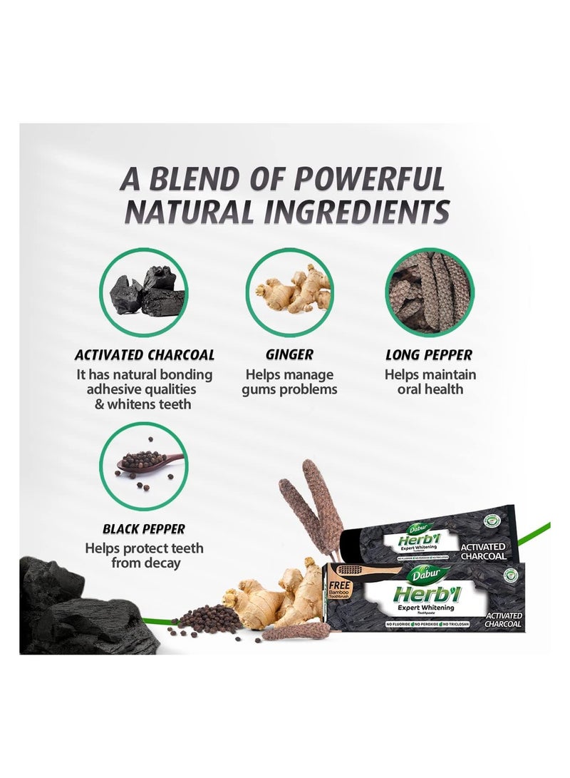 دابر معجون أسنان دابور العشبي بالفحم المنشط مع فرشاة أسنان من الخيزران (2 × 150 جم) | غني بالفحم المنشط | لثة صحية وأسنان قوية | حزمة من 2 - Image 3
