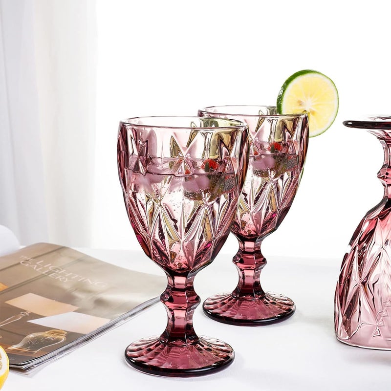 bellemax Pink 250 ML Crystal Wine Glass Red or White Cut Wine Transparent Champagne Flute Wine Glass Set Long Wine Glass Set of 2 Vintage BX 2 Count - Image 1