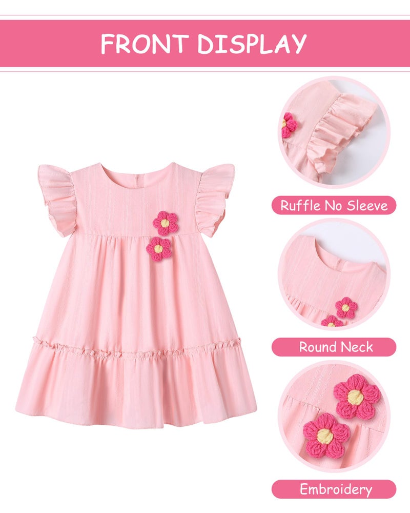 YALLET 18 24 Months Toddler Girl Dress Ruffle Sleeveless Baby Dresses 3D Floral Adorning Toddler Holiday Outfits for Valentine's Day Easter Playdate Birthday Photoshoot(Pink,18-24 Months) - Image 5