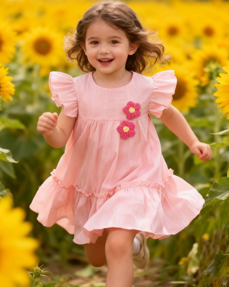 YALLET 18 24 Months Toddler Girl Dress Ruffle Sleeveless Baby Dresses 3D Floral Adorning Toddler Holiday Outfits for Valentine's Day Easter Playdate Birthday Photoshoot(Pink,18-24 Months) - Image 4