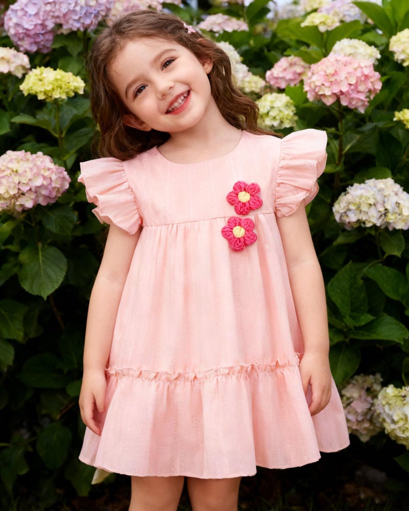 YALLET 18 24 Months Toddler Girl Dress Ruffle Sleeveless Baby Dresses 3D Floral Adorning Toddler Holiday Outfits for Valentine's Day Easter Playdate Birthday Photoshoot(Pink,18-24 Months) - Image 3