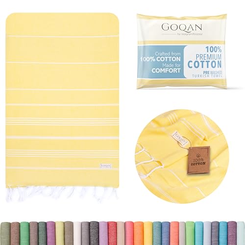 realgrandbazaar GOQAN Turkish Beach Towel 100% Cotton - Quick Dry Towels for Bath, Hostel Travel, Gym, Exercise, Swim, Shower, 39x71 Large - Rapid Dry for Workout Sports, Swimming, Camping -Yellow - Image 1