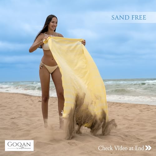 realgrandbazaar GOQAN Turkish Beach Towel 100% Cotton - Quick Dry Towels for Bath, Hostel Travel, Gym, Exercise, Swim, Shower, 39x71 Large - Rapid Dry for Workout Sports, Swimming, Camping -Yellow - Image 2