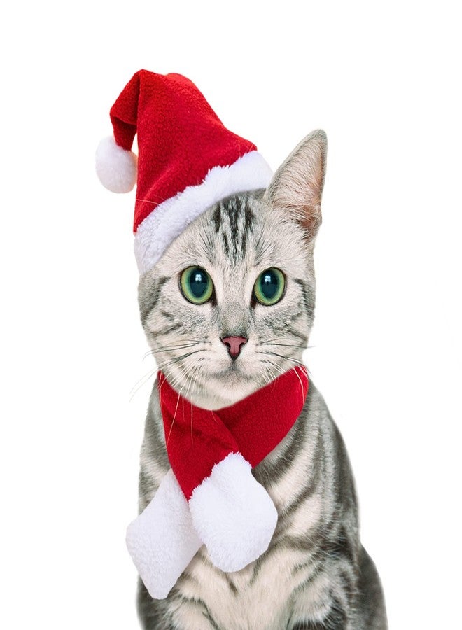 NAMSAN Christmas Cat Hats Costume, Santa Hat with Red Scarf for Cats Small Dogs, Rabbit Christmas Hat Outfit, Small Xmas Apparel for Statue Decoration - Image 1