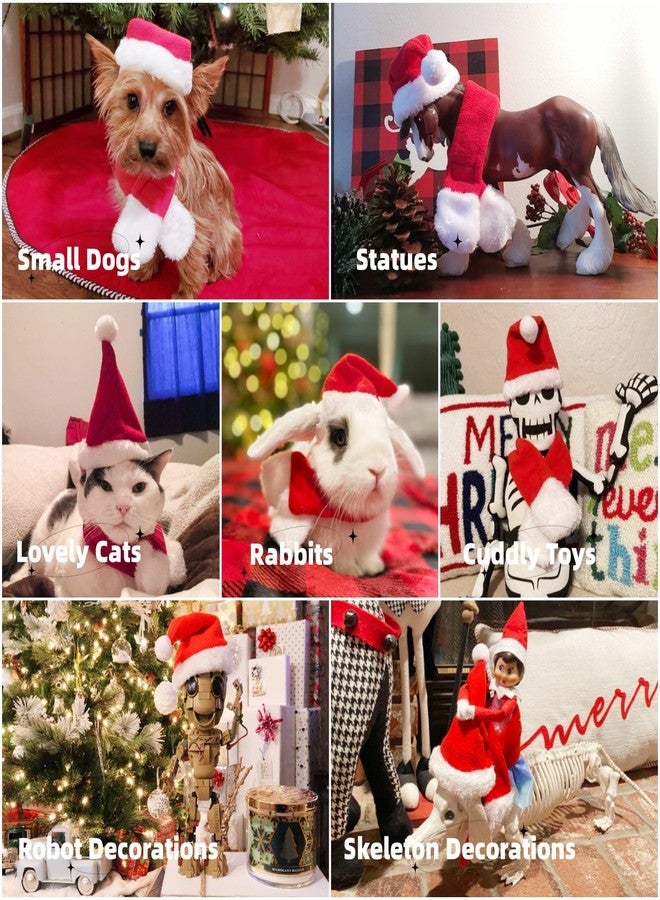 NAMSAN Christmas Cat Hats Costume, Santa Hat with Red Scarf for Cats Small Dogs, Rabbit Christmas Hat Outfit, Small Xmas Apparel for Statue Decoration - Image 2