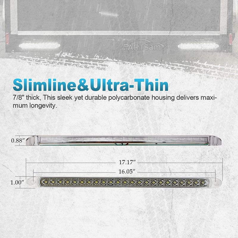 Partsam 2PCS 17" White 23LED Surface Mount Truck Reverse Backup Tail Light Bars Waterproof - Image 5
