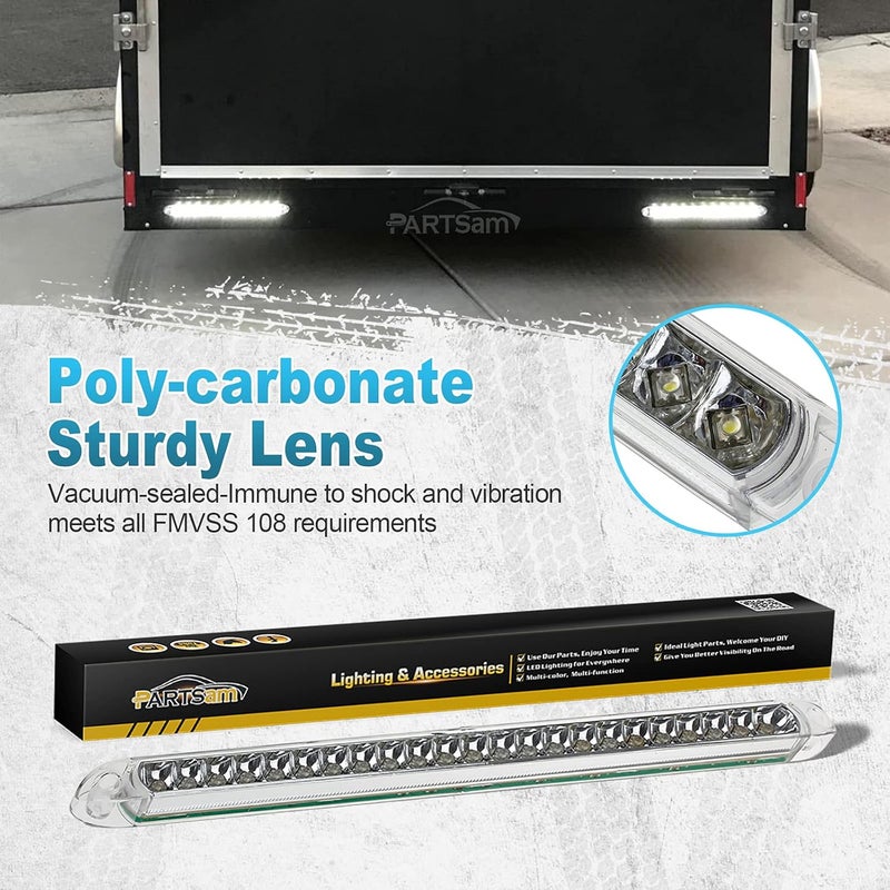 Partsam 2PCS 17" White 23LED Surface Mount Truck Reverse Backup Tail Light Bars Waterproof - Image 2