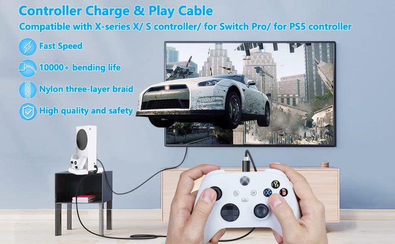 Akingdleo Replacement USB C Cable for Xbox Series S/X Console Controller Carbon Black/Robot White/Shock Blue/Elite Wireless Controller Series 2 - Image 5