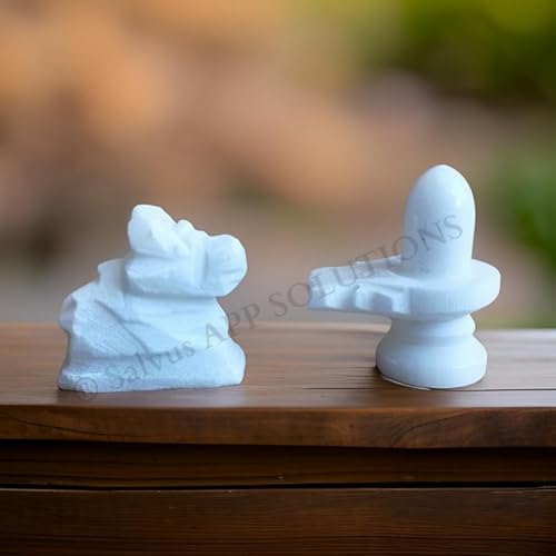 Salvus APP SOLUTIONS Sacred White Marble Shivling with Nandi Statue - Divine Elegance for Your Worship Space (Nandi-1.25 Inch, Shivji 2.5 Inch) - Image 1