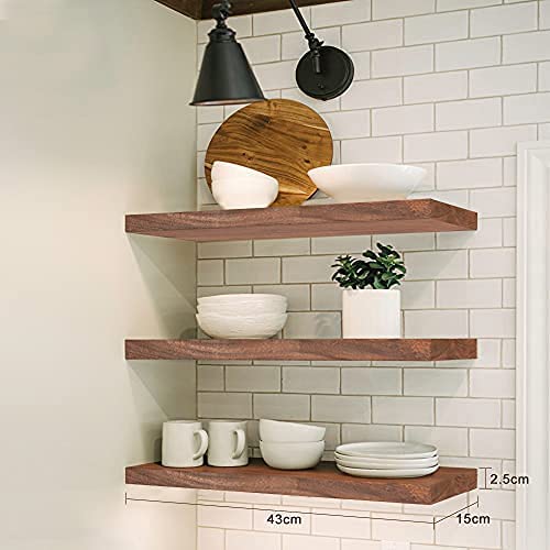 Vm Decor 18 Inch Floating Shelves For Wall Set Of 3 Rustic Wall Mounted Ledge Shelf For Bathroom Bedroom Living Room Sheesham Wood - Image 2