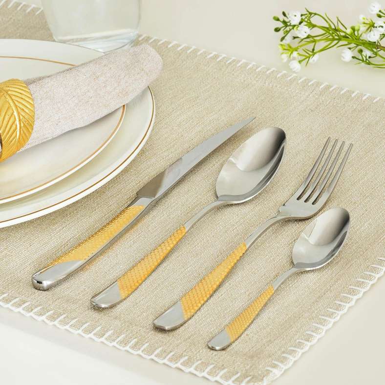 Pan Home طقم أدوات المائدة فييستا 24 قطعة - كروم ذهبي