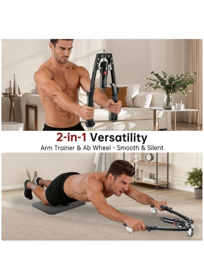 Arabest Chest & Arm Twister & Core Trainer, 3 in 1 Hydraulic Power Chest Workout Equipment with Ab Roller Wheels and Hooks, 22-440lbs for Strength Trainer, Home Gym Equipment for Full Body Strength Training - Image 5