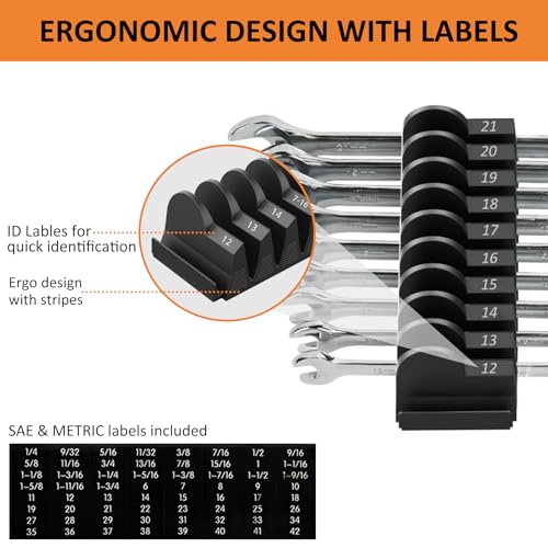 Mudygelay 52 pcs Modular Wrench Organizers for Tool Drawers - Wrench Rack with Metric&SAE Labels, Perfect Tool Storage Holder. Gift for Father and Boyfriend (Black) - Image 3