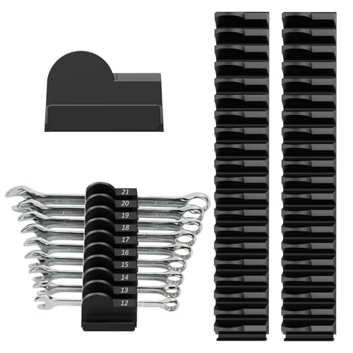 Mudygelay 52 pcs Modular Wrench Organizers for Tool Drawers - Wrench Rack with Metric&SAE Labels, Perfect Tool Storage Holder. Gift for Father and Boyfriend (Black) - Image 1