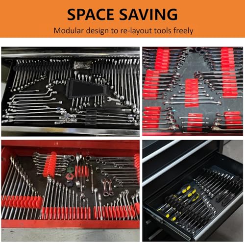 Mudygelay 52 pcs Modular Wrench Organizers for Tool Drawers - Wrench Rack with Metric&SAE Labels, Perfect Tool Storage Holder. Gift for Father and Boyfriend (Black) - Image 2