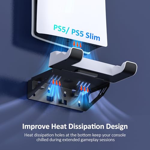 NexiGo PS5 (All Versions) Wall Mount Kit with Charging Station for PS5/PS5 Slim/PS5 Pro Consoles, Regular and DualSense_Edge Controllers, Stable Metal Wall Hanging Stand with LED Indicator - Image 3