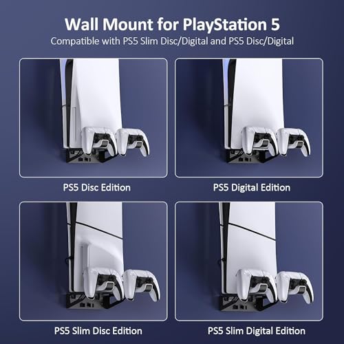 NexiGo PS5 (All Versions) Wall Mount Kit with Charging Station for PS5/PS5 Slim/PS5 Pro Consoles, Regular and DualSense_Edge Controllers, Stable Metal Wall Hanging Stand with LED Indicator - Image 4