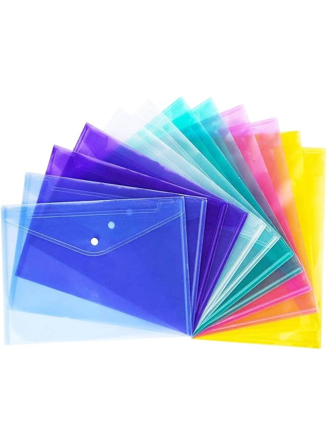 A4 Plastic Wallets Folder 12Pcs Document Files Envelope Folders Travel Storage Bags Pockets For Cash Budget Envelopes Store Documents Stationery Letters And Game Cards
